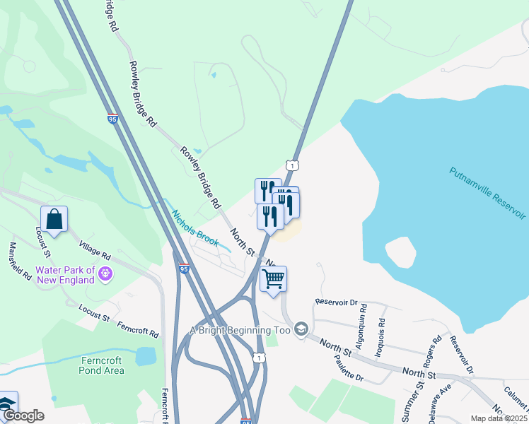 map of restaurants, bars, coffee shops, grocery stores, and more near 460 Newbury Street in Danvers
