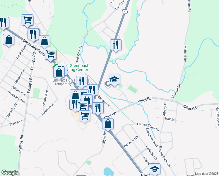 map of restaurants, bars, coffee shops, grocery stores, and more near 29 Englewood Avenue in East Greenbush