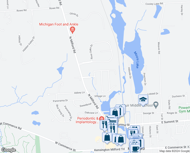 map of restaurants, bars, coffee shops, grocery stores, and more near 598 Napa Valley Drive in Milford Charter Township