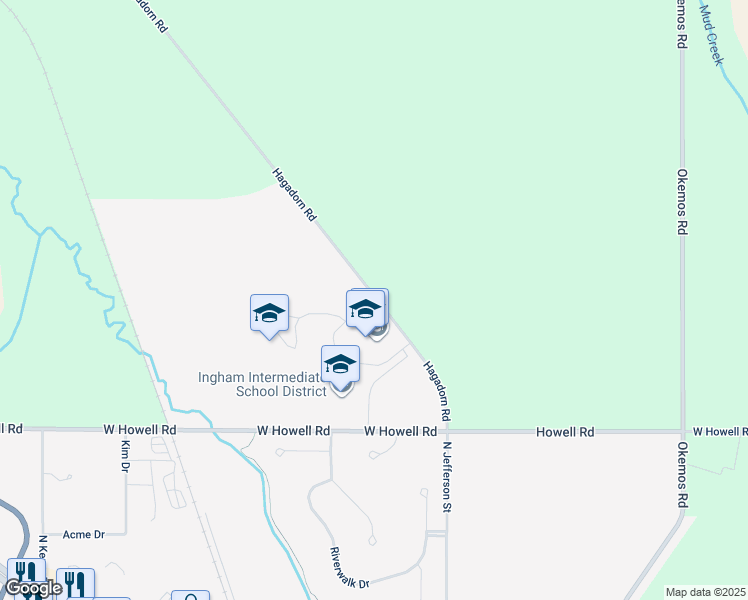 map of restaurants, bars, coffee shops, grocery stores, and more near 625 Hagadorn Road in Mason