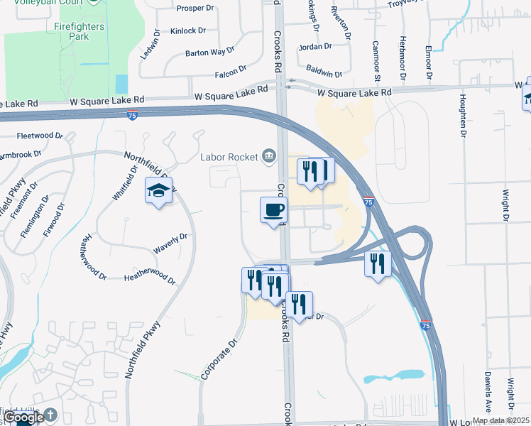 map of restaurants, bars, coffee shops, grocery stores, and more near 5600 New King Drive in Troy
