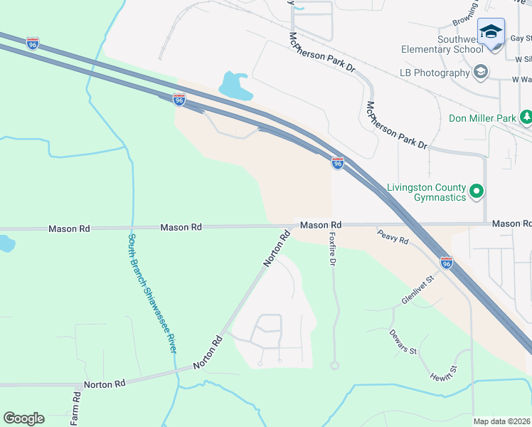 map of restaurants, bars, coffee shops, grocery stores, and more near 2071 Mason Road in Howell