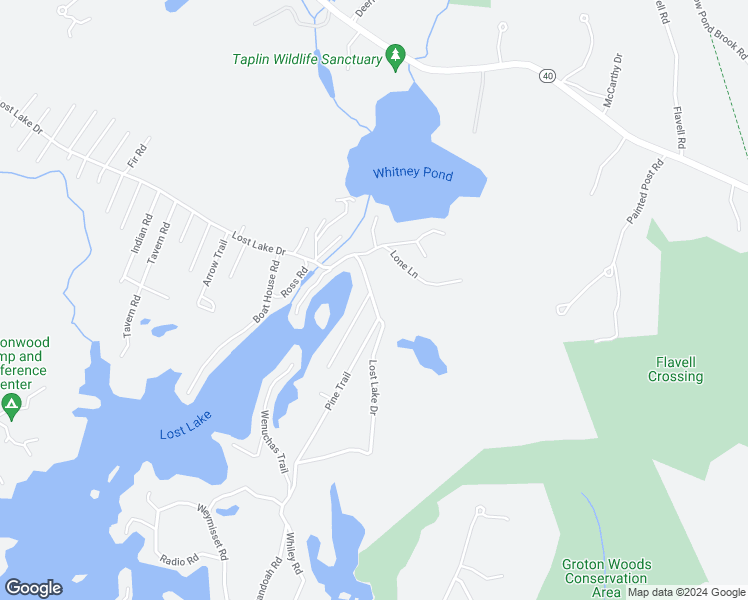 map of restaurants, bars, coffee shops, grocery stores, and more near 7 Redskin Trail in Groton