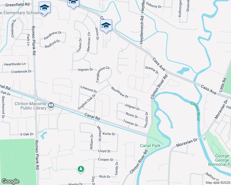 map of restaurants, bars, coffee shops, grocery stores, and more near 40978 East Rosewood Drive in Clinton Township