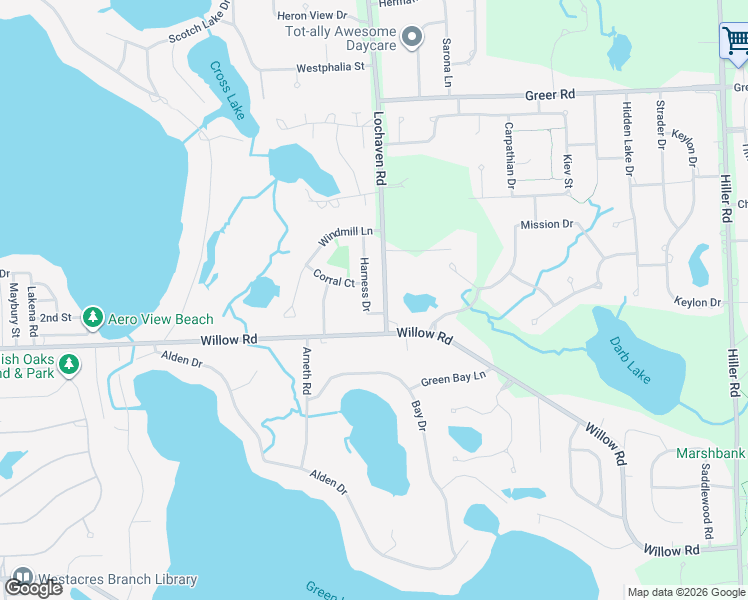 map of restaurants, bars, coffee shops, grocery stores, and more near 2395 Harness in West Bloomfield Township