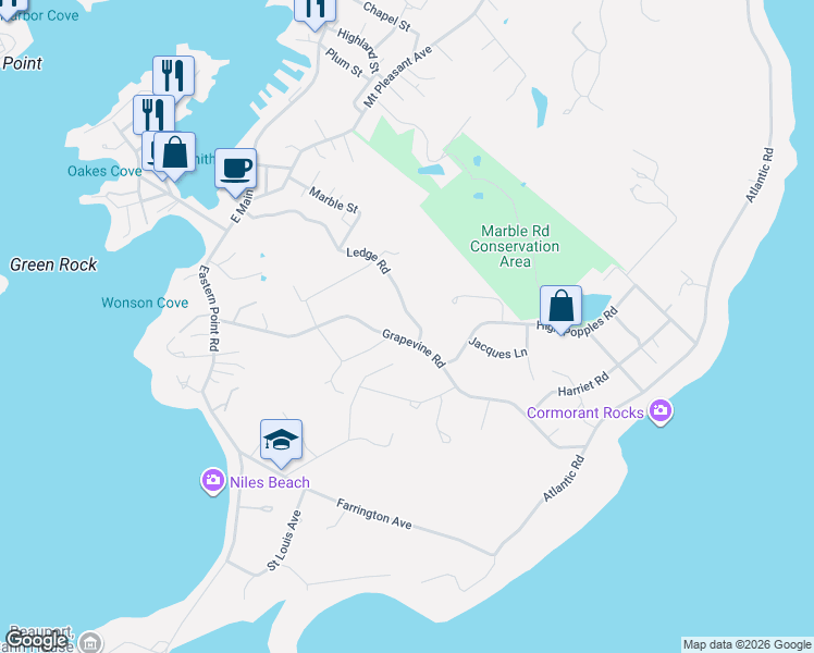 map of restaurants, bars, coffee shops, grocery stores, and more near 62 Ledge Road in Gloucester