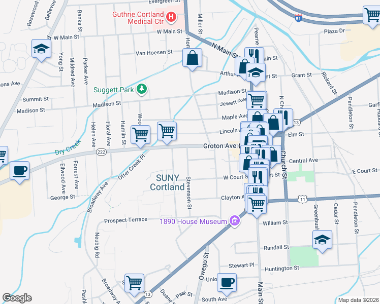 map of restaurants, bars, coffee shops, grocery stores, and more near in Cortland