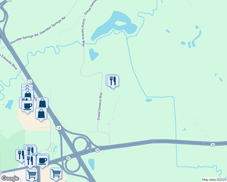 map of restaurants, bars, coffee shops, grocery stores, and more near 7020 Grand Geneva Way in Lake Geneva