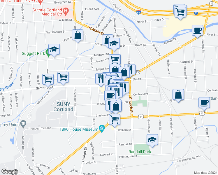 map of restaurants, bars, coffee shops, grocery stores, and more near in Cortland