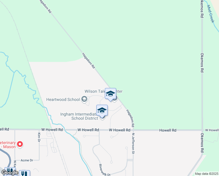 map of restaurants, bars, coffee shops, grocery stores, and more near 611 Hagadorn Road in Mason