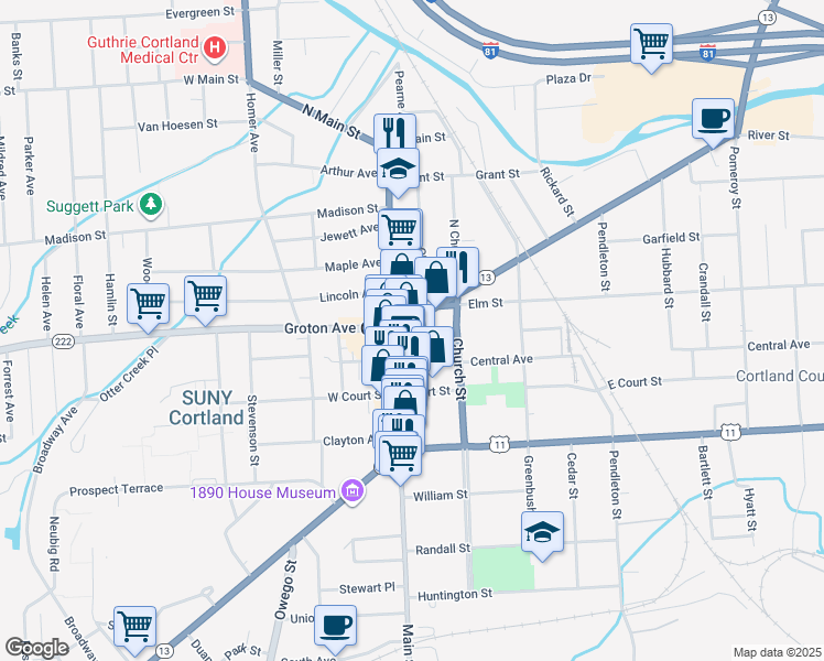 map of restaurants, bars, coffee shops, grocery stores, and more near in Cortland