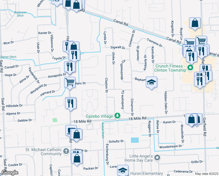 map of restaurants, bars, coffee shops, grocery stores, and more near 41740 Clayton Street in Clinton Township