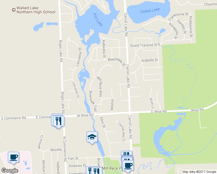 map of restaurants, bars, coffee shops, grocery stores, and more near 5377 Weston Court in Commerce Township