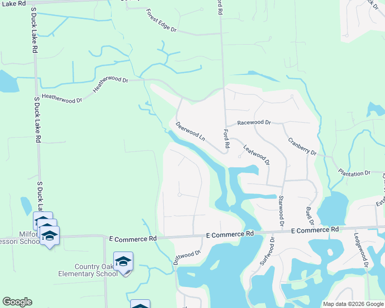 map of restaurants, bars, coffee shops, grocery stores, and more near 5591 Deerwood Lane in Commerce Charter Township