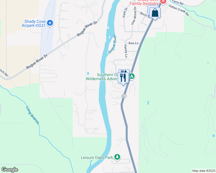 map of restaurants, bars, coffee shops, grocery stores, and more near 194 Castaline Place in Shady Cove