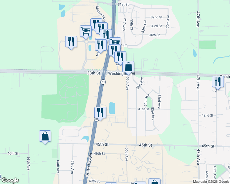 map of restaurants, bars, coffee shops, grocery stores, and more near 4209 Green Bay Road in Kenosha