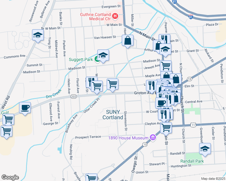 map of restaurants, bars, coffee shops, grocery stores, and more near 86-88-90 Groton Avenue in Cortland