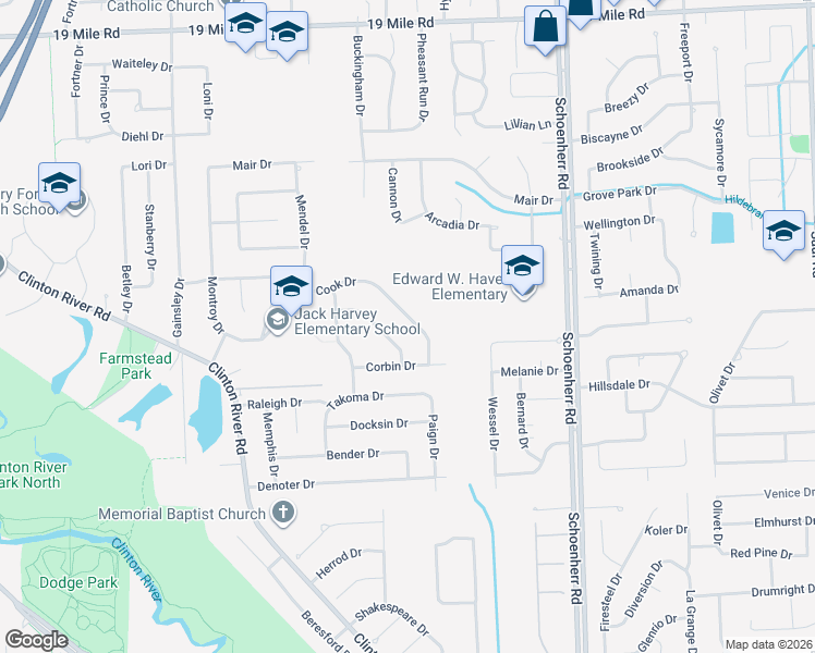 map of restaurants, bars, coffee shops, grocery stores, and more near 12916 De Cook Drive in Sterling Heights