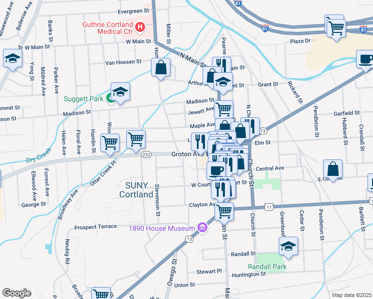 map of restaurants, bars, coffee shops, grocery stores, and more near 38-40-42 Groton Ave in Cortland