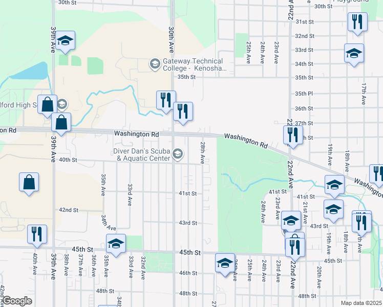 map of restaurants, bars, coffee shops, grocery stores, and more near 3911 29th Avenue in Kenosha