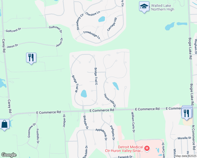 map of restaurants, bars, coffee shops, grocery stores, and more near 5364 Bridge Trail West in Commerce Charter Township
