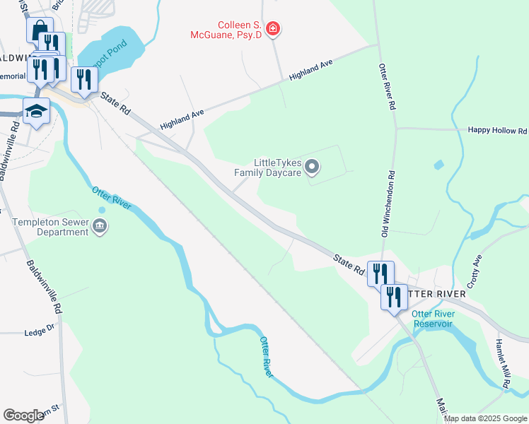 map of restaurants, bars, coffee shops, grocery stores, and more near 138 State Road in Templeton