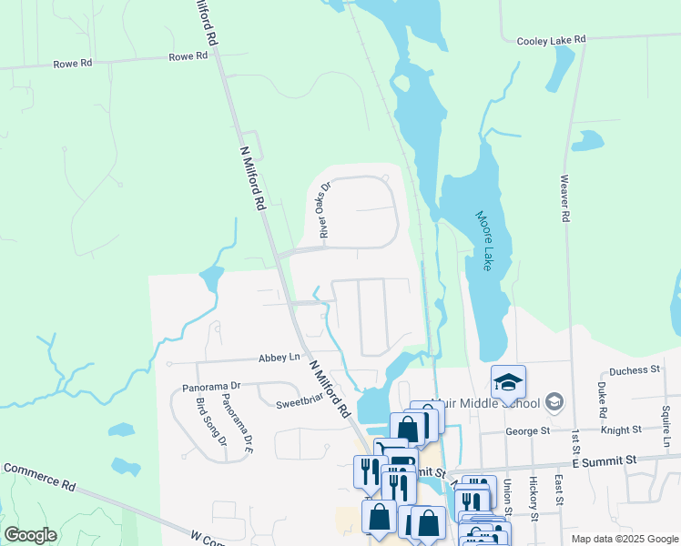 map of restaurants, bars, coffee shops, grocery stores, and more near 543 Napa Valley Drive in Milford Charter Township