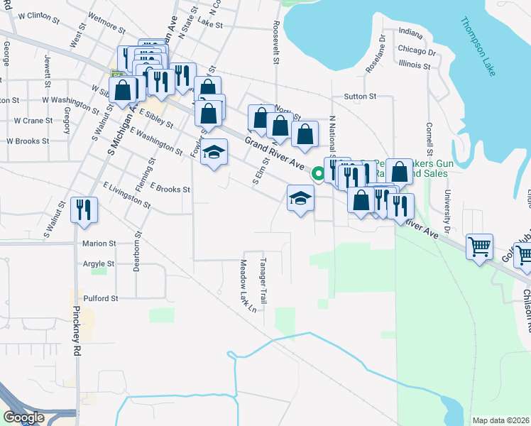 map of restaurants, bars, coffee shops, grocery stores, and more near 320 Bush Street in Howell