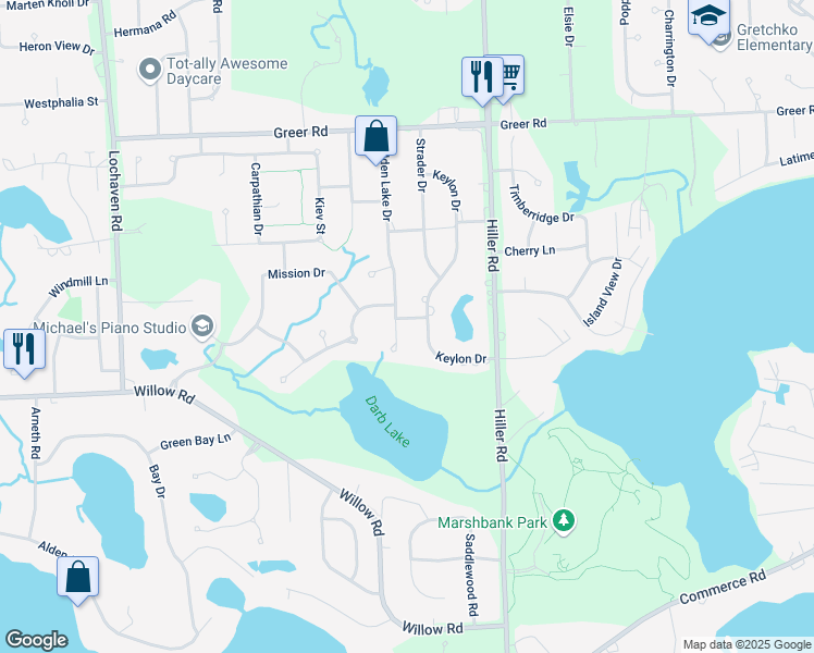 map of restaurants, bars, coffee shops, grocery stores, and more near 2363 Hidden Lake Court in West Bloomfield Township