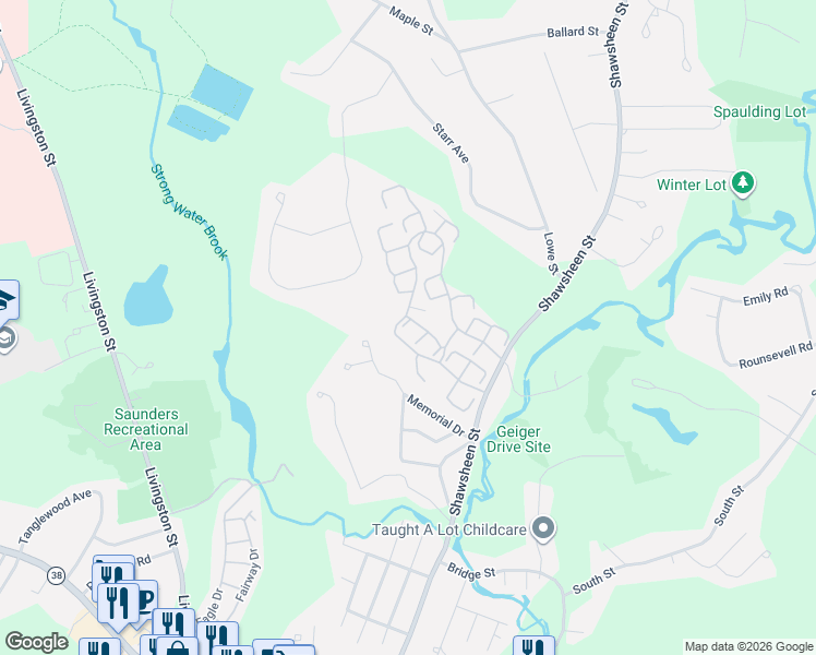 map of restaurants, bars, coffee shops, grocery stores, and more near 199 Apache Way in Tewksbury