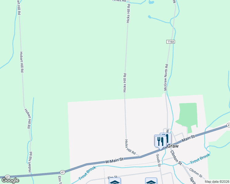 map of restaurants, bars, coffee shops, grocery stores, and more near 4075 Hicks Hill Road in McGraw