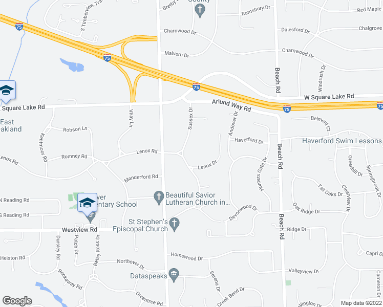 map of restaurants, bars, coffee shops, grocery stores, and more near 5800 Sussex Drive in Troy