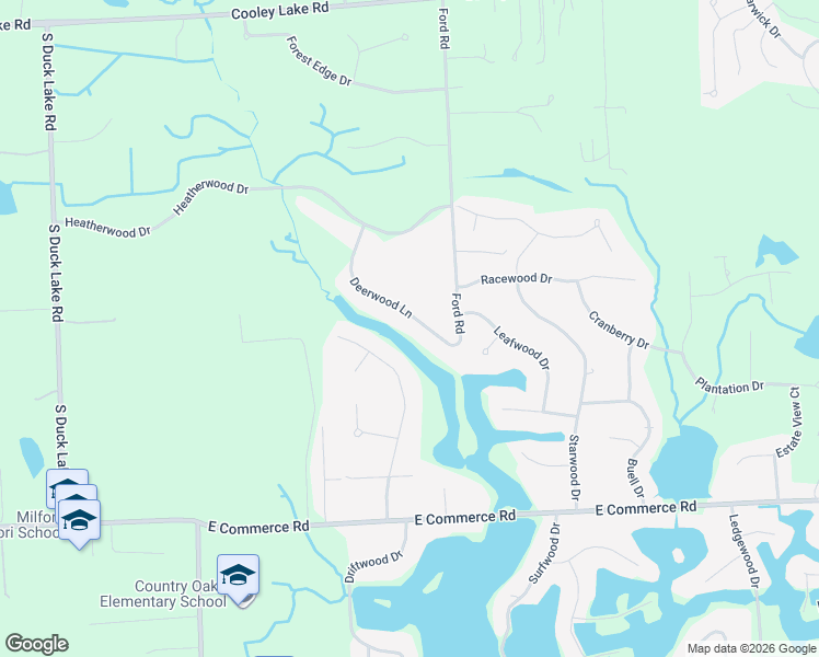 map of restaurants, bars, coffee shops, grocery stores, and more near 5591 Deerwood Lane in Commerce Charter Township