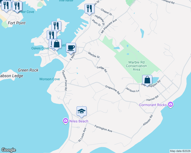 map of restaurants, bars, coffee shops, grocery stores, and more near 8 Orchard Road in Gloucester