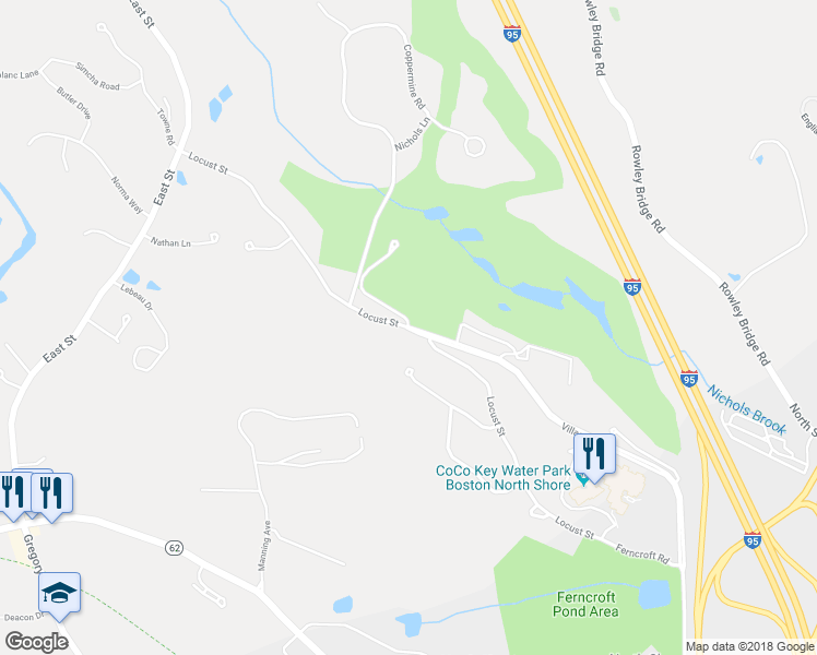 map of restaurants, bars, coffee shops, grocery stores, and more near 4 Village Road in Middleton