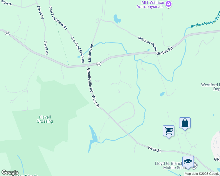 map of restaurants, bars, coffee shops, grocery stores, and more near 4 Terrace Drive in Westford