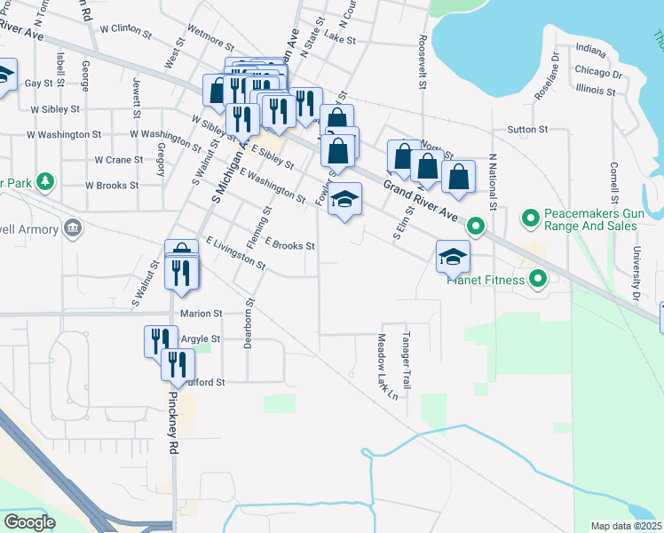 map of restaurants, bars, coffee shops, grocery stores, and more near 457 East Livingston Street in Howell