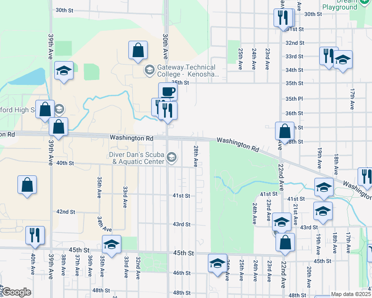 map of restaurants, bars, coffee shops, grocery stores, and more near 3911 29th Avenue in Kenosha