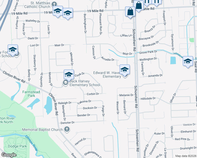 map of restaurants, bars, coffee shops, grocery stores, and more near 12916 De Cook Drive in Sterling Heights