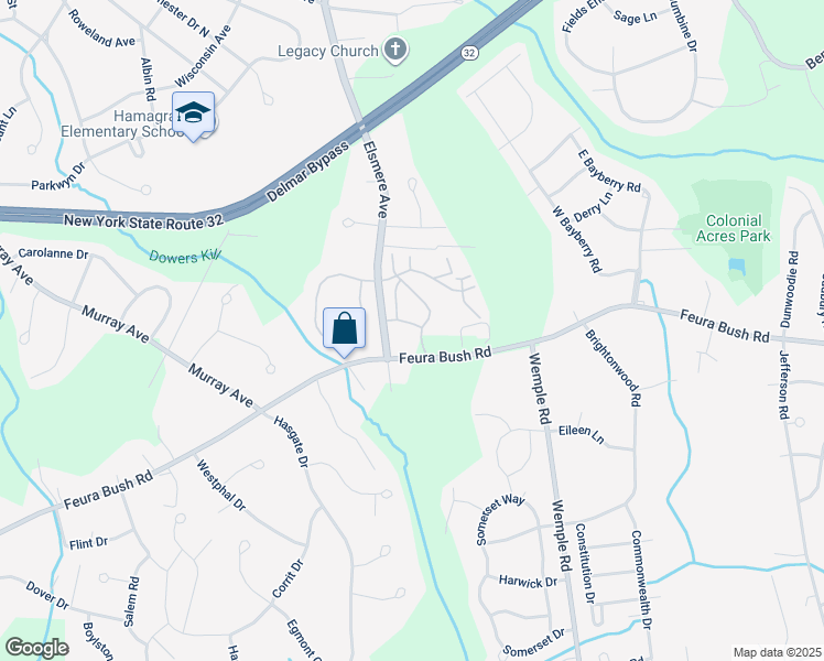 map of restaurants, bars, coffee shops, grocery stores, and more near 4 Ives Street in Delmar