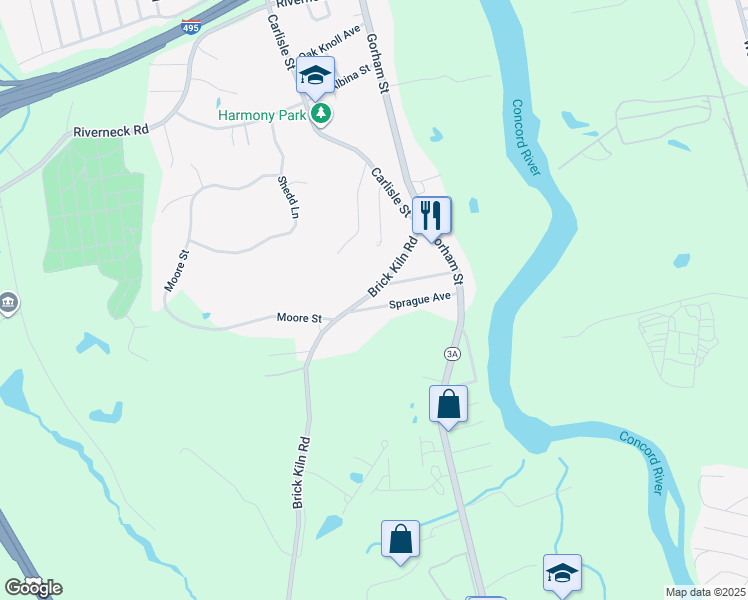 map of restaurants, bars, coffee shops, grocery stores, and more near 32 Sprague Avenue in Chelmsford
