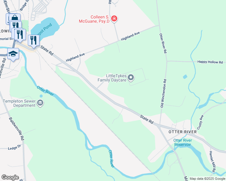 map of restaurants, bars, coffee shops, grocery stores, and more near 138 State Road in Templeton