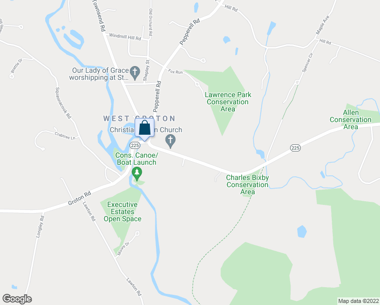 map of restaurants, bars, coffee shops, grocery stores, and more near 59 West Main Street in Groton