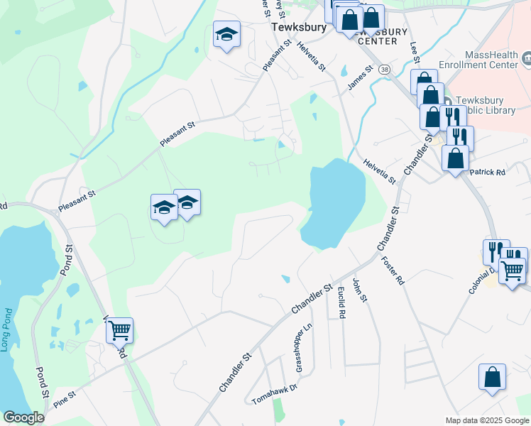 map of restaurants, bars, coffee shops, grocery stores, and more near 33 Henry J Drive in Tewksbury