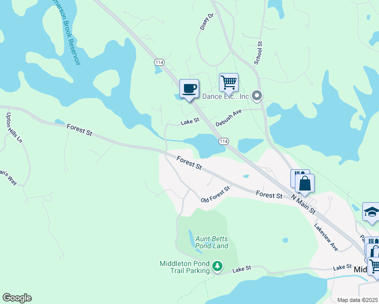 map of restaurants, bars, coffee shops, grocery stores, and more near 81 Forest Street in Middleton