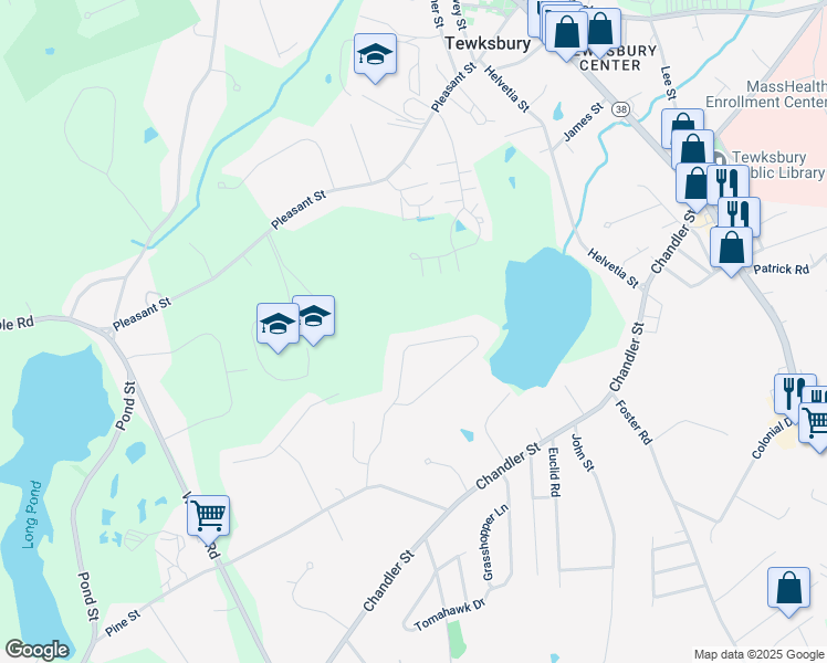 map of restaurants, bars, coffee shops, grocery stores, and more near 33 Henry J Drive in Tewksbury