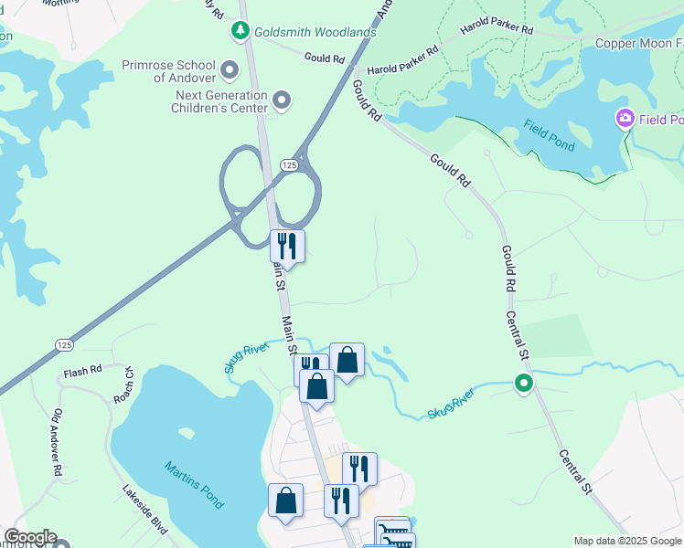 map of restaurants, bars, coffee shops, grocery stores, and more near 2 Colonial Drive in Andover