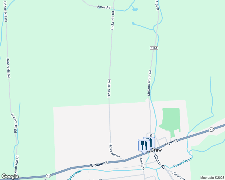 map of restaurants, bars, coffee shops, grocery stores, and more near 4075 Hicks Hill Road in McGraw