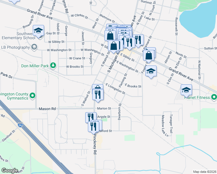 map of restaurants, bars, coffee shops, grocery stores, and more near 514 McCarthy Street in Howell