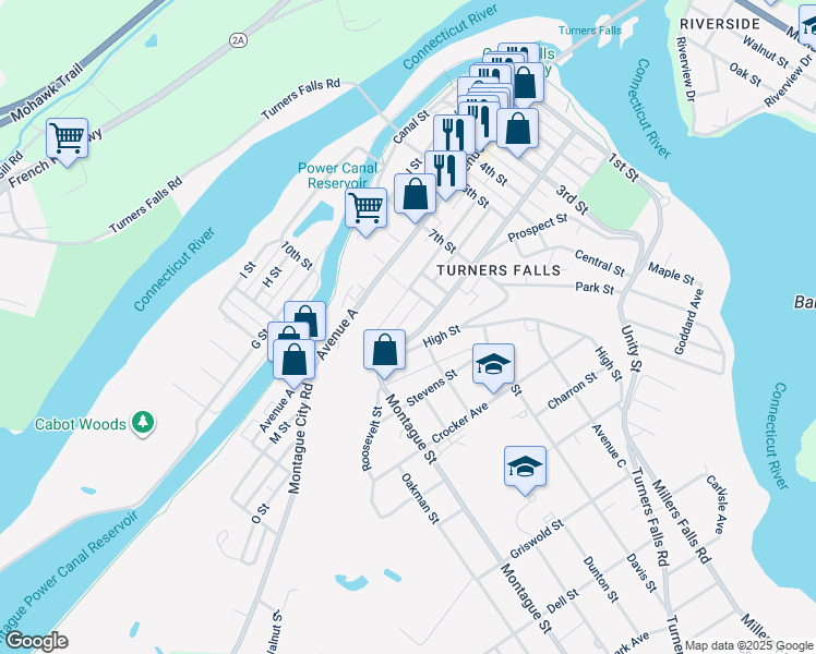 map of restaurants, bars, coffee shops, grocery stores, and more near 30 X Street in Montague